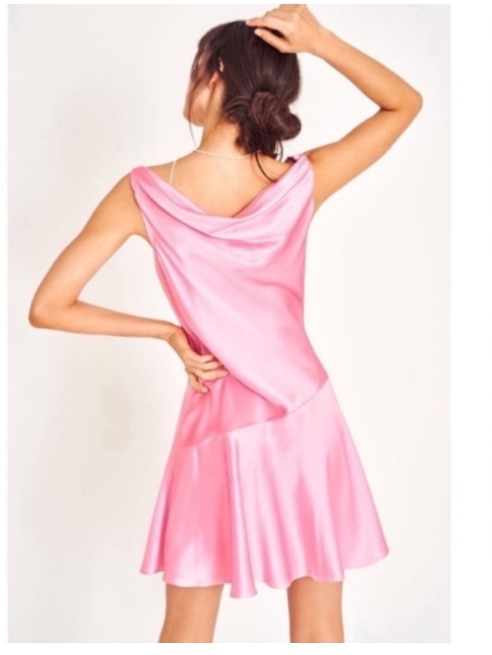 LoveShackFancy Lionel Pink Cowl Neck lace-trimmed silk Mini Dress Size 14 - Picture 5 of 13